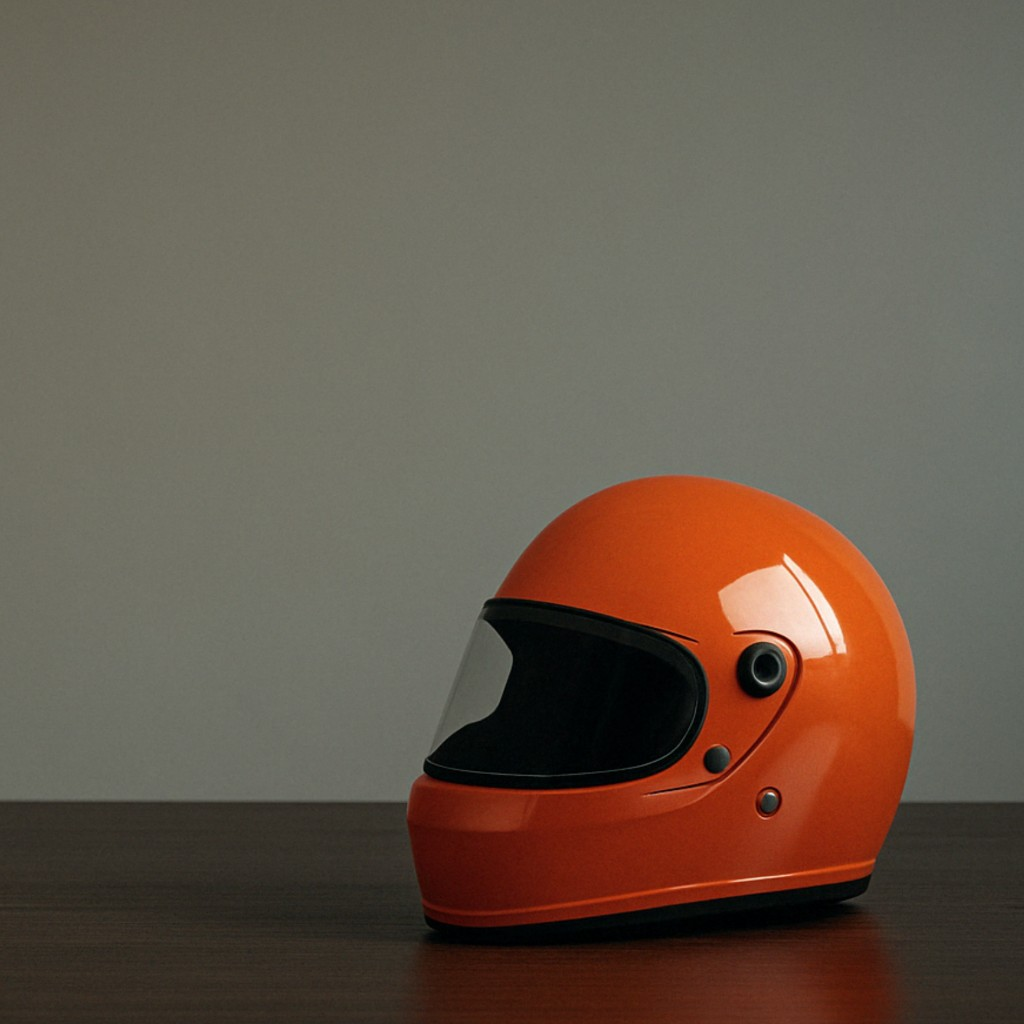 Orange racing helmet — VelocityHero brand symbol for delivery confidence at speed
